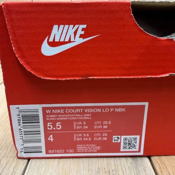 Nike Womens Court Vision LO P NBK Size 5.5 Summit White/Football Grey IM1652-100 - Picture 9 of 15